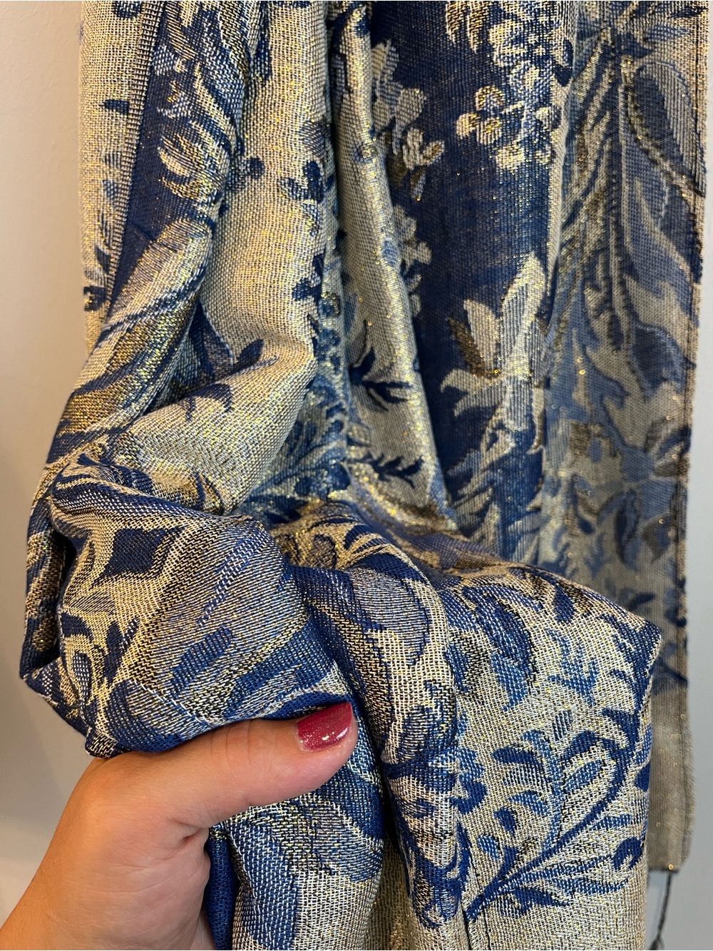 Pashmina and silk blue gold scarf